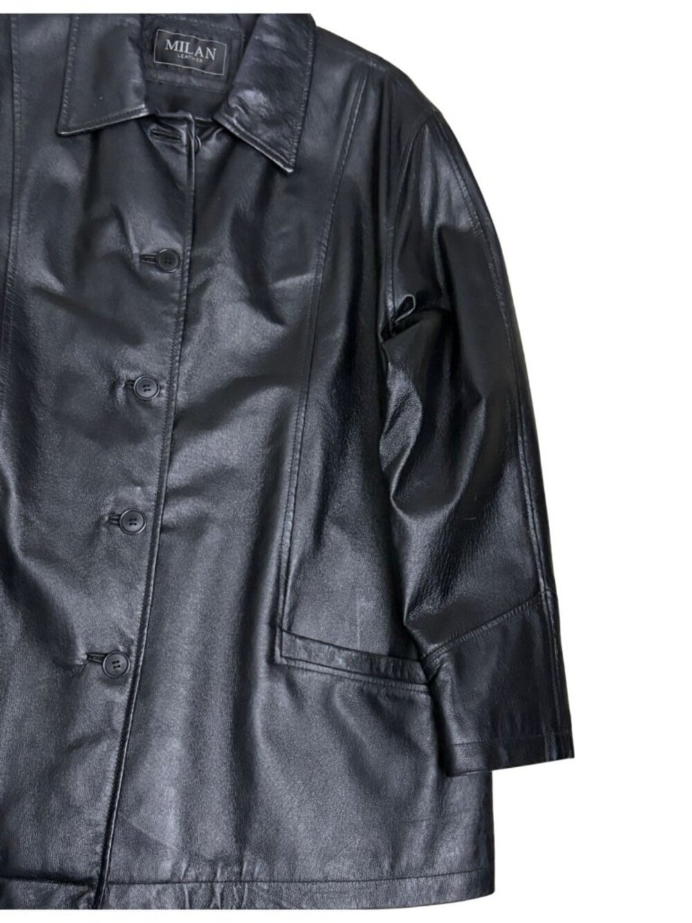 MILAN LEATHER Coat Vintage Y2K Business Casual Black Jacket Mens XL - Picture 7 of 7